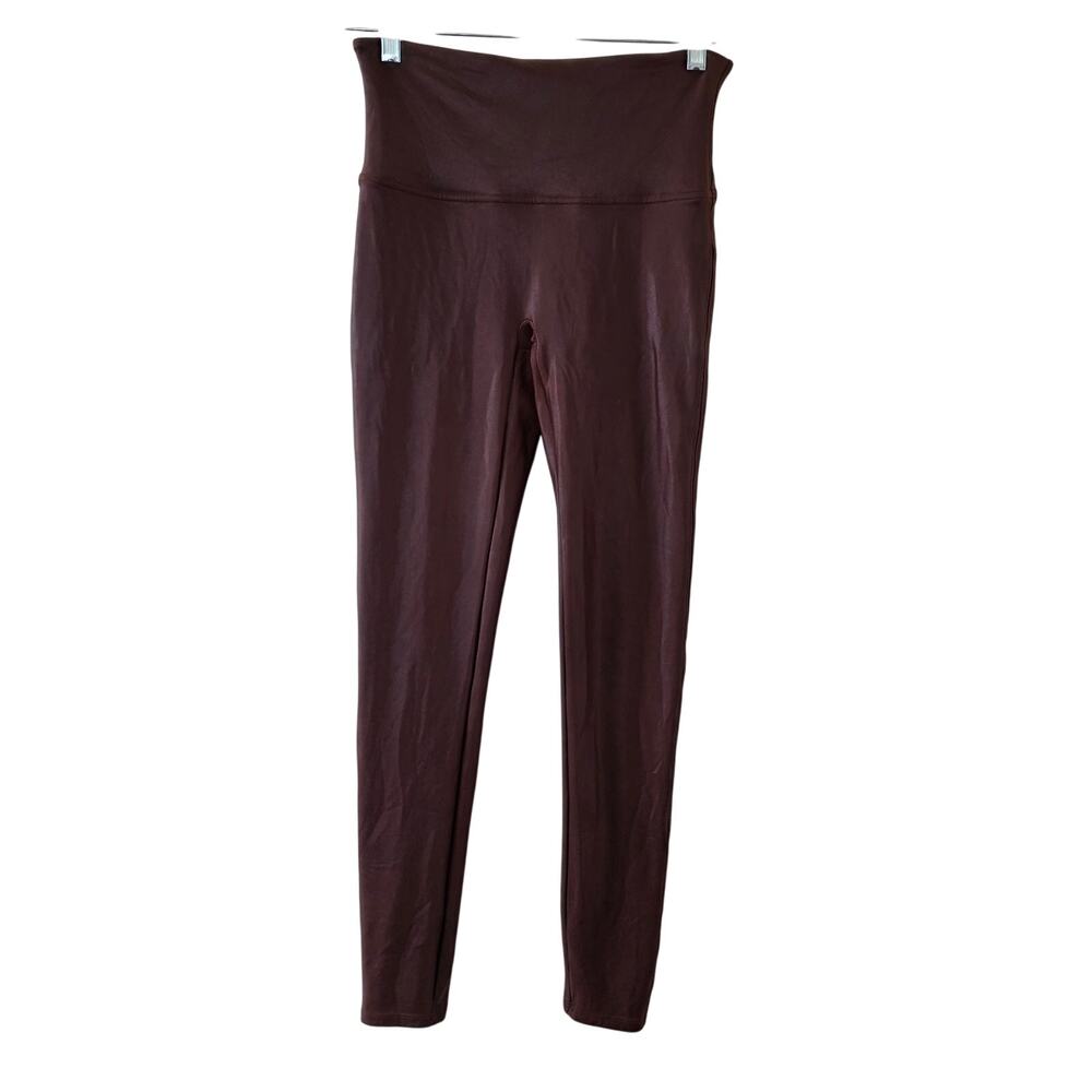 SPANX Brown Faux Leather Leggings High Waist Size L Shapewear Pants Nylon Blend